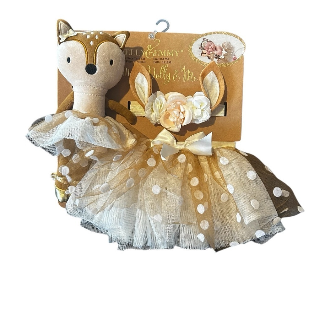 Adorable Polka Dot Deer Plush with Skirt and headband